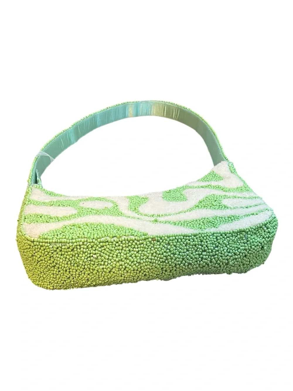 India Handcrafted Lime Green Beaded Shoulder Bag Abstract Swirl